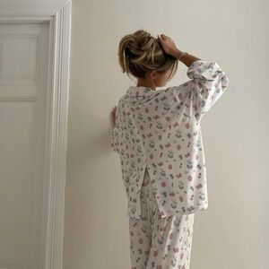 Djerf Avenue Floral Pajama Set - White and Pink